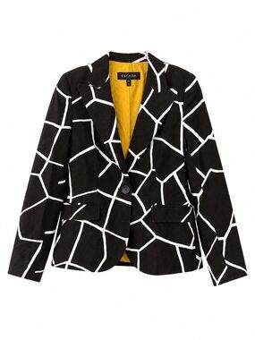 Escada Mocca Geometric Print One Button Blazer Size 38